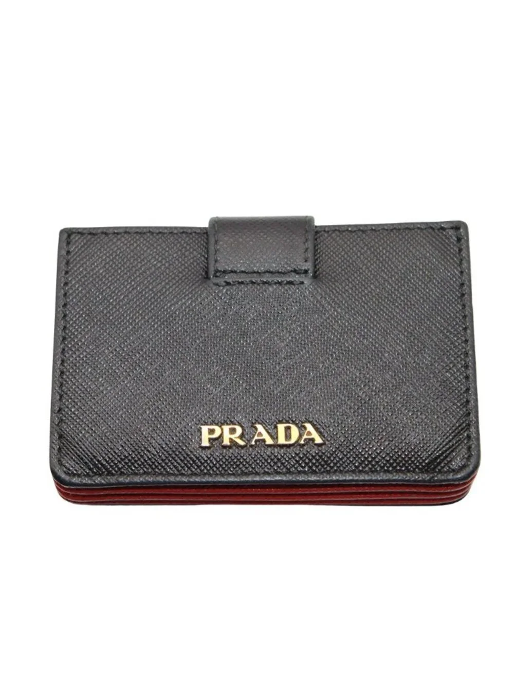Prada Card Case Saffiano Black Red Accordion